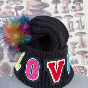 Winter hat / knit beanie with colorful LOVE Patch